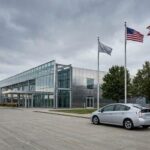 Automotive manufacturing plant exterior representing Honda's planned $2.5 billion hybrid vehicle factory in Ohio