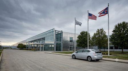 Automotive manufacturing plant exterior representing Honda's planned $2.5 billion hybrid vehicle factory in Ohio